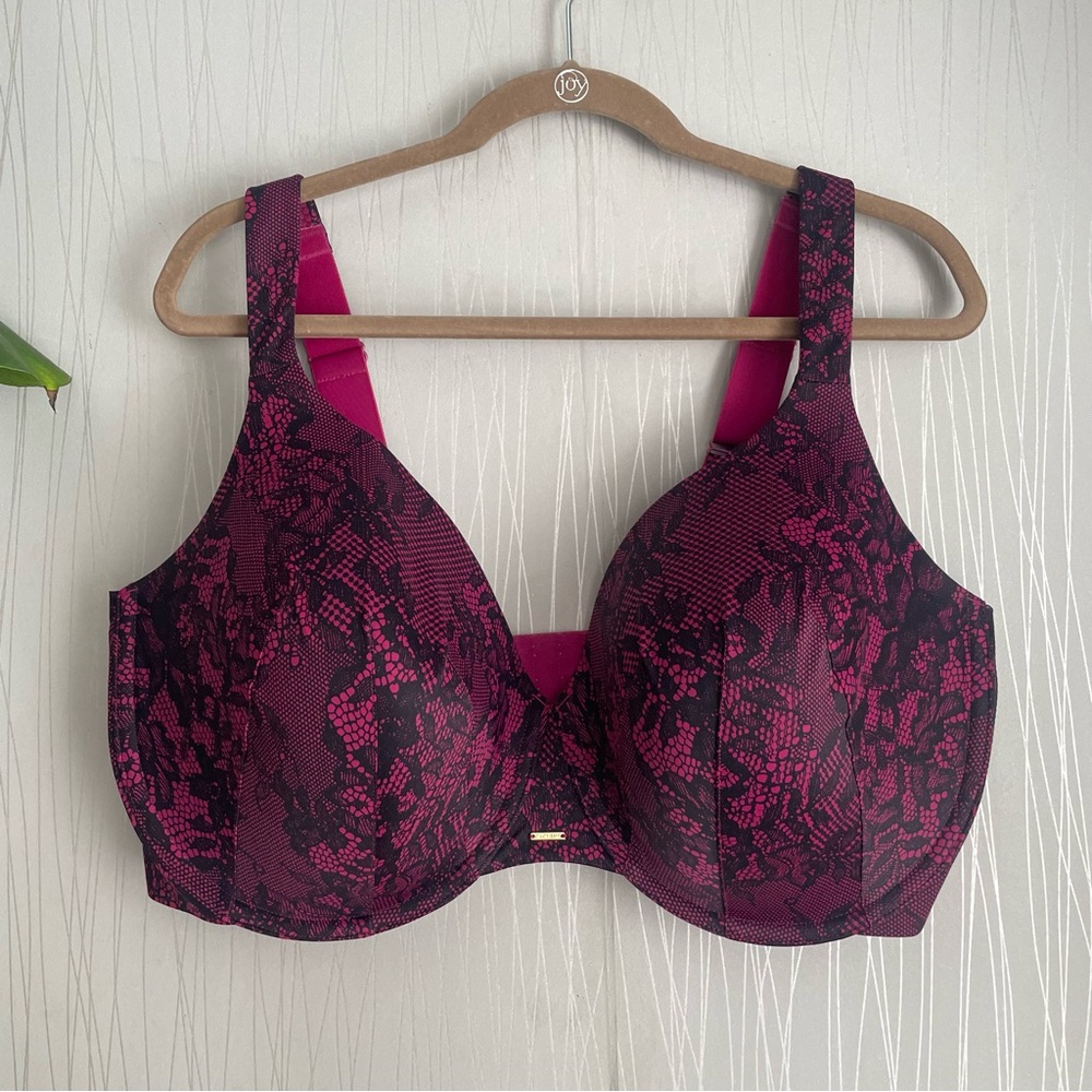 Cacique Womens Pink Lace Comfort Bliss Lightly Lined Full Coverage Bra Size 44H